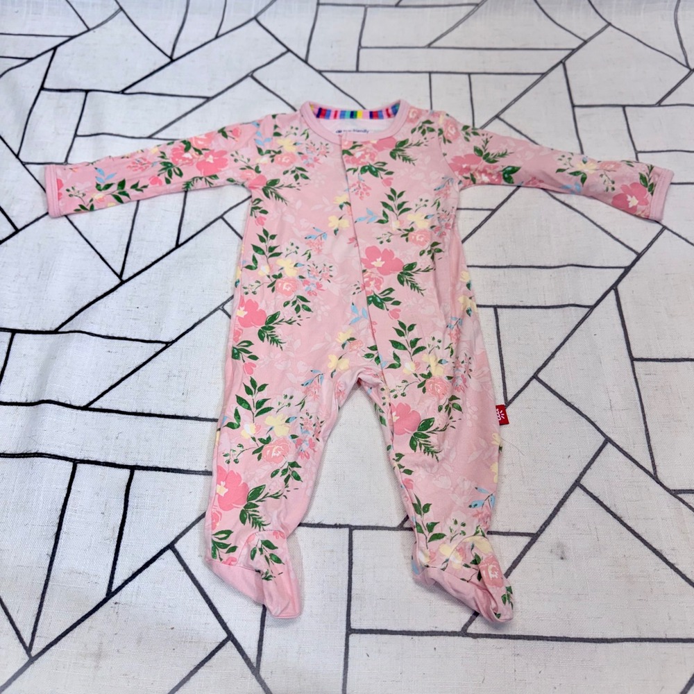 Magnetic Me Footie Sleeper Newborn Pink Floral Magnetic Closure Modal Blend